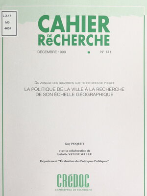 cover image of La politique de la ville à la recherche de son échelle géographique